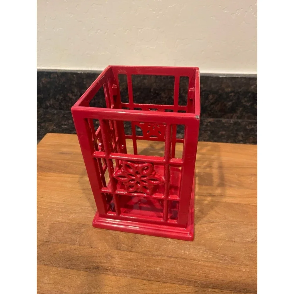 Cherry Red Enamel Cast Iron Counter Utensil Holder